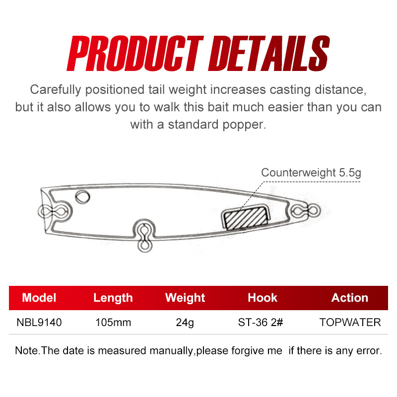 Noeby 105mm 24g Topwater Poppe - Fishing Lure Topwater reseña y precio